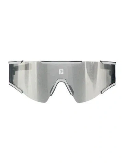 Pre-owned Balmain Shield Mirrored Sunglasses In Silver/white