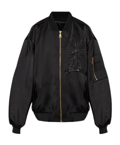Balmain Shimmering Appliques Zip-up Bomber Jacket In Black