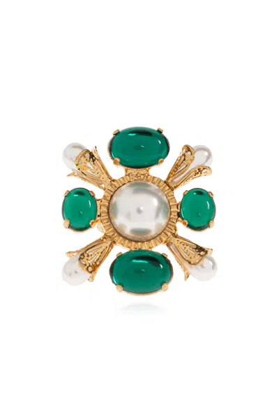 Balmain Shimmering Embellished Ring In Gold