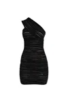 Balmain Shiny Rolled Knit Asymmetrical Dress In Black/silver