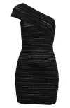 Balmain Shiny Rolled Knit Asymmetrical Dress In Black/silver