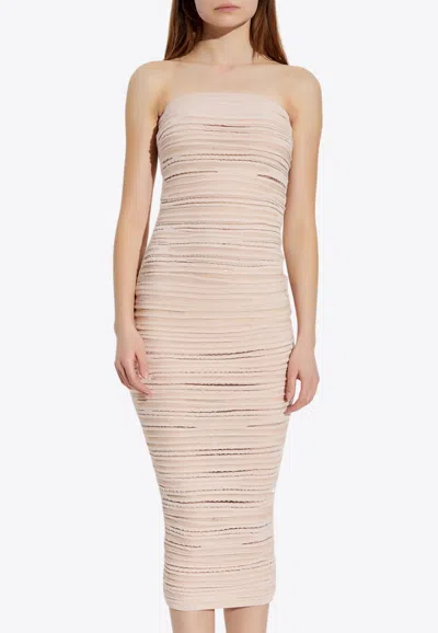 Balmain Shiny Strapless Sheer Midi Dress