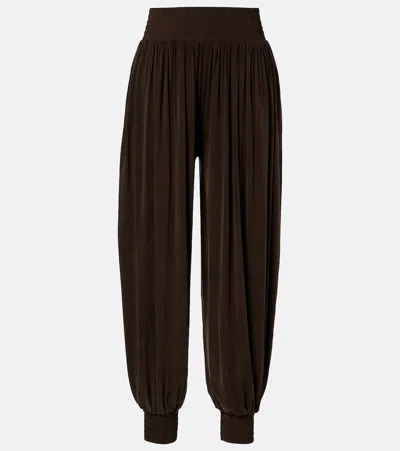 Balmain Shirred Jersey Balloon Pants In Brown