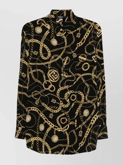 Balmain Shirt Chain Print Gold Buttons In Black
