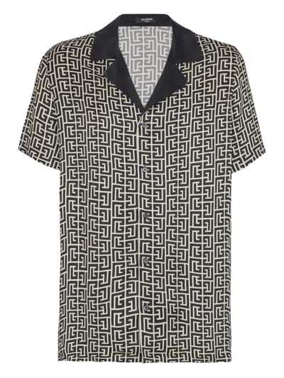 Balmain Shirt Collar Short-sleeve Shirt With 4-button Front In Black