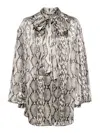 Balmain Snake-print Tie-detail Silk Blouse In Dark Green
