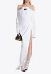 Balmain Shirt-effect Off-shoulder Poplin Maxi Dress In White