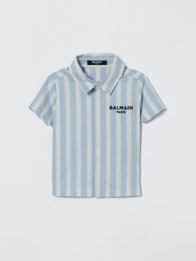 Balmain Babies' シャツ  ボーイ カラー スカイブルー In Blue