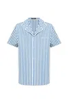 Balmain Camicia Pigiama A Maniche Corte In Cotone A Righe In Azzurro