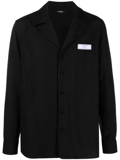 Balmain Logo-patch Long Sleeve Shirt In Black