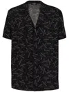 Balmain Black Shirt With Notched Collar And All-over Logo Print In Black