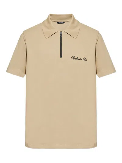 Balmain Embroidered Logo Polo Shirt In Brown