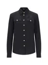 Balmain Shoulder-pads Button-up Silk Shirt In Black