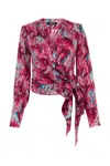 Balmain Feather-print Silk Blouse In Multi-roseturquoise