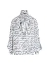 Balmain Love Letter Print Silk Blouse With Bow In White