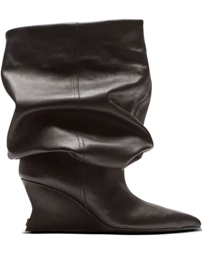 Balmain Leather Wedge Ankle Boots 60 In Black