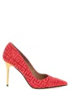 Balmain Jacquard-logo Pointed Pumps In Red