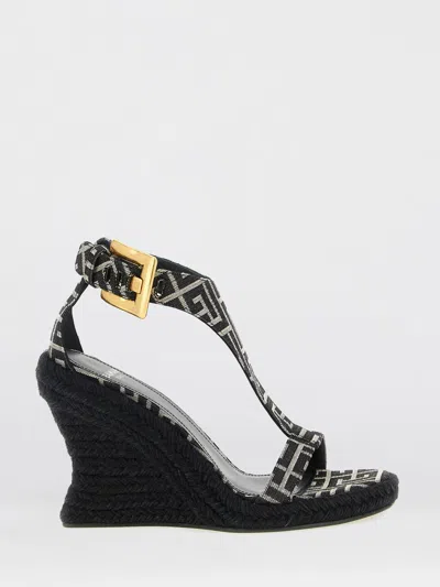 Balmain Black Anthem Wedges In Animal Print