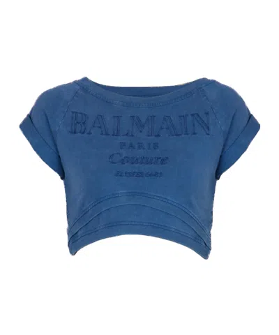 BALMAIN CROPPED BALMAIN COUTURE EMBROIDERED T-SHIRT