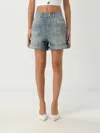 Balmain Rolled Hem Denim Shorts With Diamond Stitched Pattern In Blue