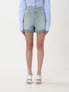 Balmain Denim Wide Leg Shorts With All-over Pattern In Blue