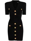 Balmain Mini Black Dress With Golden Buttons In Stretch Viscose Woman
