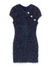Balmain Short Boucle Dress Fringed Detail In Blue