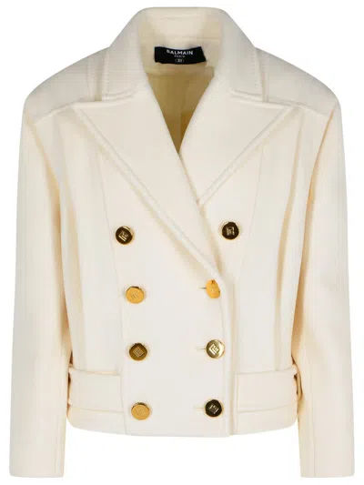 Balmain Short 'caban' Virgin Wool And Cashmere Jacket In Neutral