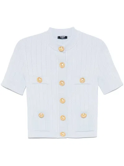 Balmain Short Cardigan In Clear Blue