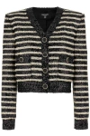 Balmain Striped Sequined Crop Jacket With Button Details In Multicolor