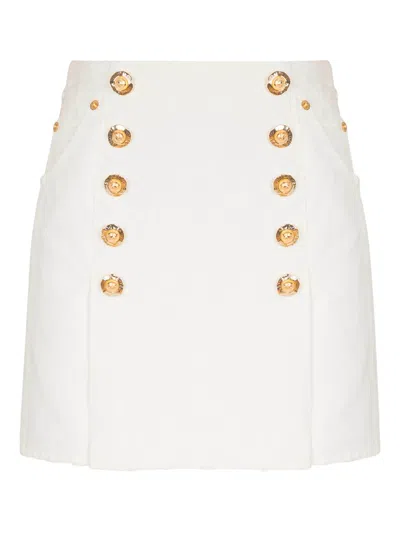 Balmain Short Cotton Canvas Skirt In White