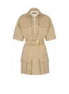 Balmain Belted Cotton-gabardine Mini Dress In Brown