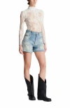 Balmain Short Diamond Denim Shorts In Blue