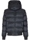 Balmain Short Nylon Jacquard Down Jacket With Black Monogram Men In Blue