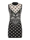 Balmain Star-patterned Knit Dress With Elegant Heart Design And Sleeveless Silhouette In Beige
