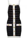 Balmain Sheer Panel Buttoned Tank Mini Dress In Black