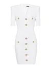 Balmain Button-embellished Ribbed-knit Minidress In White
