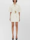 Balmain Short Dress With Belted Waist And Front Pockets In Neutral