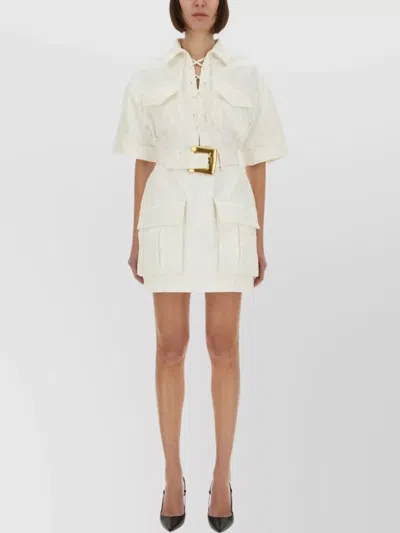 BALMAIN SHORT DRESS WITH BELTED WAIST AND FRONT POCKETS