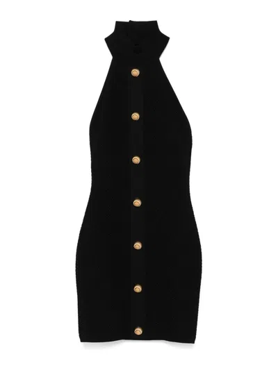 Balmain Short Dress With Buttons In Black