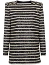 Balmain Stripe Sequin Long Sleeve Minidress