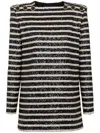 Balmain Stripe Sequin Long Sleeve Minidress In Black