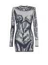 Balmain Short Embroidered Dress With Body Motif In Multi