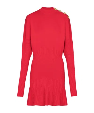 Balmain Short Flared Knit Dress In Red