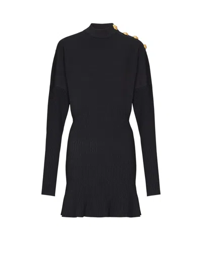 Balmain Short Flared Knit Dress In Black