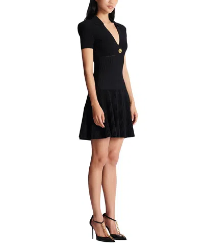 Balmain Short Flared Knit Dress In Black