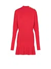 Balmain Button-embellished Knit Dress In Red
