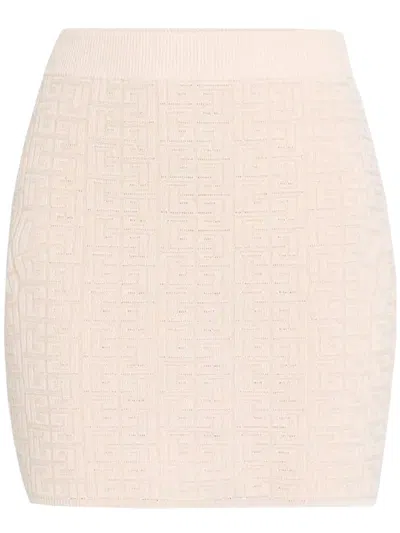 Balmain Short Glossy Knit Skirt In Neutral