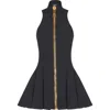 Balmain Zip-detailed Pleated Grain De Poudre Wool Mini Dress In Black