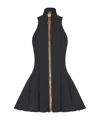 Balmain Zip-detailed Pleated Grain De Poudre Wool Mini Dress In Black